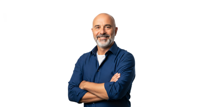 Confident Mature Man with Arms Crossed on White