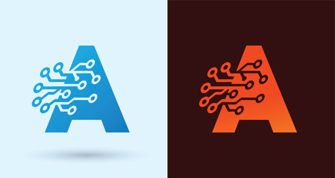   Letter A Circuit Tech Monogram Logo For Digital Branding Modern Minimal Clean Business Identity Design
