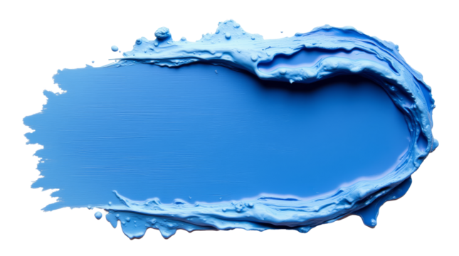 Thick blue acrylic paint smear with textured edges and smooth center on transparent background, representing creativity and artistic design