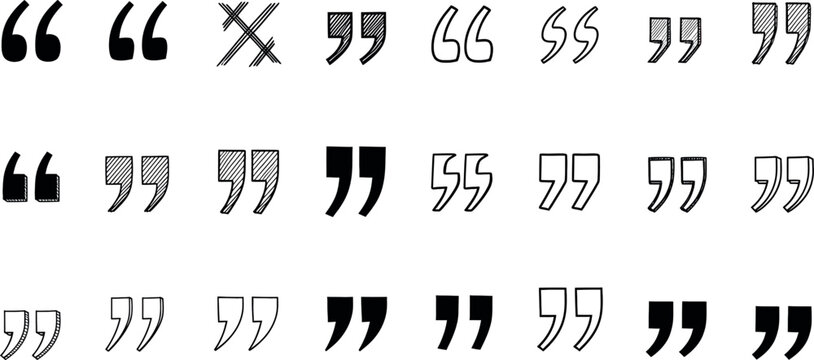 Collection of handdrawn quotation marks in various styles and fills