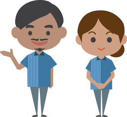 コンビニエンスストア店員のイメージイラスト（外国人男女セット）