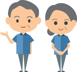 コンビニエンスストア店員のイメージイラスト（シニア男女セット）