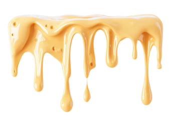 Creamy orange sauce drips down, against black