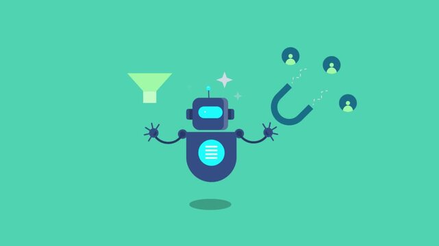 Robot attracts new prospects with magnet using ad strategy and convert to paying customers using data driven sales funnel, AI lead generation and revenue growth.