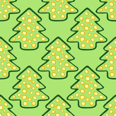 Vector seamless green pattern with Christmas trees. Основные RGB