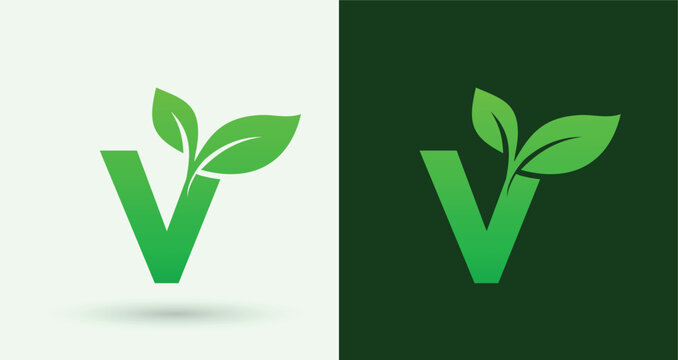   Letter V Leaf Logo Eco Green Organic Nature Monogram Sustainable Brand Identity Alphabet Icon
