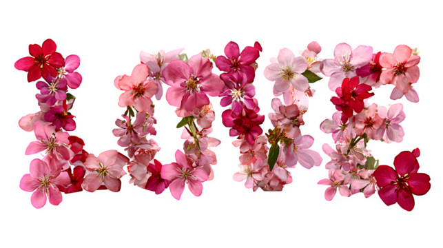 Floral "LOVE" Typography, isolated on transparent background