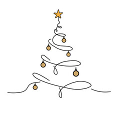 Minimalist Christmas tree: Simple illustration of a Christmas tree adorned with ornaments and a star, capturing the essence of the festive season.