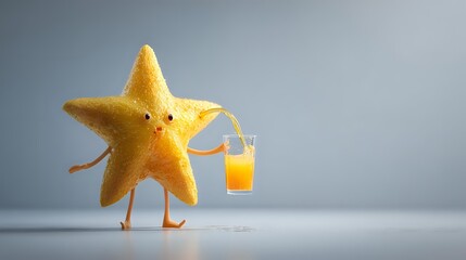 Cute starfish character pouring orange juice into a glass whimsical and fun perfect for childrens illustrations and playful designs