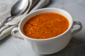 Traditional delicious Turkish soup; Turkish name; Tarhana or Ezogelin corbasi