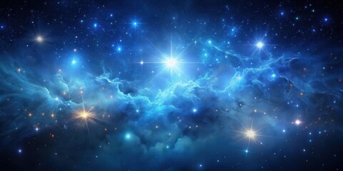 Obraz premium Dark blue nebula with glow particles suspended in a starry abstract background