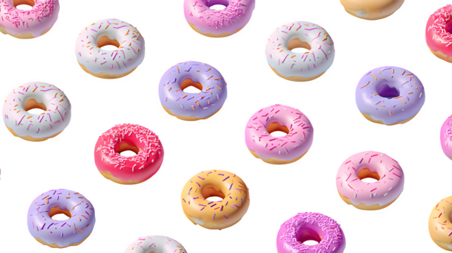 Colorful Donuts Pattern, isolated on transparent background
