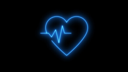 Glowing neon Heartbeat ECG Icon on Black Background. Abstract medical, health, pulse, cardiology for tech UI or cyber design.