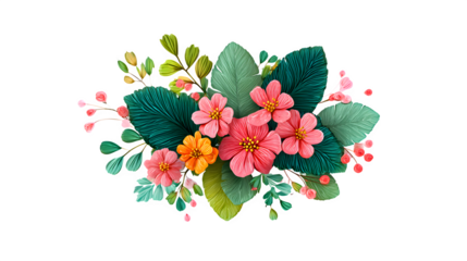 Tropical floral arrangement, isolated on transparent background