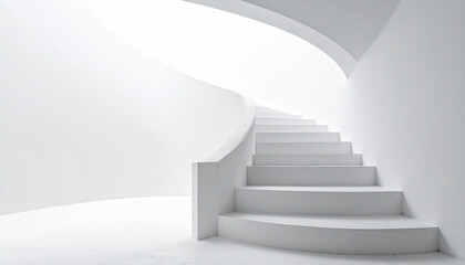 Fototapeta premium Modern white staircase leading upwards in a minimalist architectural design.