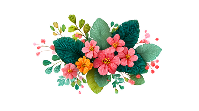 Tropical floral arrangement, isolated on transparent background