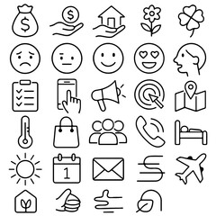 A collection of outlined simple icons representing various concepts, ideal for visual communication