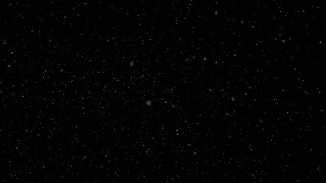 Heavy snowfall on black background, white snow flakes falling gently, winter storm blizzard overlay, graphic resource for Christmas holiday season or cold weather effects