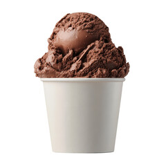 Chocolate ice cream scoop in a white cup