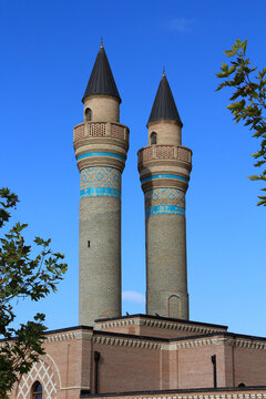 The Karabakh Zawiya and Mausoleum was built in the 12th-14th centuries. The structure's brick and tile decorations are striking. Nakhchivan, Azerbaijan.