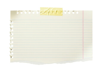 A piece of lined paper with a torn bottom edge, taped to a transparent background