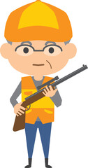 猟銃を持っている猟友会のイメージイラスト（シニア男性）