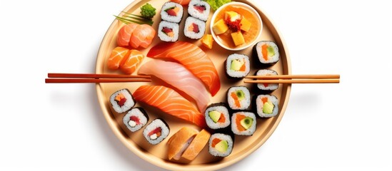 sushi, assorted sushi, japanese cuisine, food art, gourmet food, food photography, appetizer dish, plate of sushi, variety of sushi rolls, colorful sushi platter, traditional japanese food, high-quali