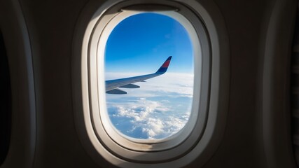 Stunning view from a plane window, showing the vast expanse of clouds and sky &mdash; perfect for travel and inspiration themes.