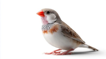 Naklejka premium Beautiful zebra finch standing still against a white background during bright daylight