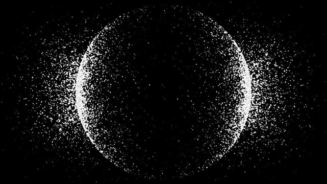 Abstract Glowing White Particle Oval Shape Shimmering on Black Background with Dynamic Digital Energy Effect, Futuristic Technological Loop Animation