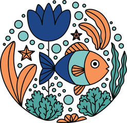 Obraz premium Charming underwater scene with friendly fish and coral reef garden