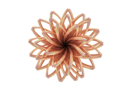 Isolated decorative metallic flower art – copper-colored abstract floral element artwork
