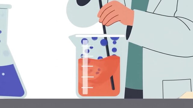 Scientist Mixing Chemicals in Lab, Experiment, Science Illustration.