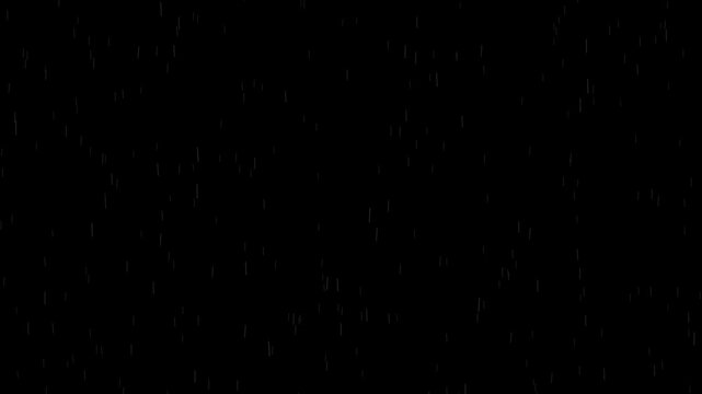 Abstract white dust specks float and flicker on a solid black background, simulating a retro film grain overlay or subtle digital noise texture for creative video editing.