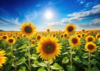 Fototapeta premium Sunny Meadow with Full-Blown Sunflowers