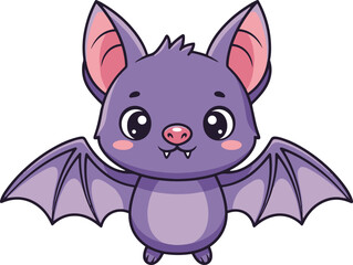  A cute, purple cartoon bat with large eyes and small fangs, spreading its wings in a cheerful, flat vector style.