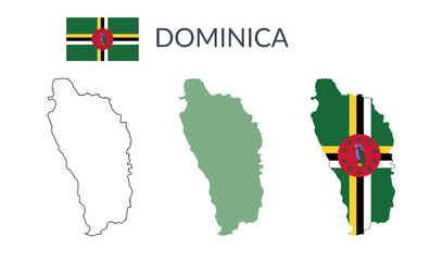 Dominica geographical borders isolated on white background. Flag of Dominica. Vector flat cliparts.  © Julia Anisimova