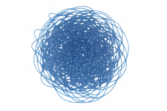 Blue hand drawn crayon scribble forming abstract circle shape, artistic texture, sketch style, transparent background