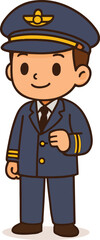 Cute cartoon pilot in uniform standing and smiling 