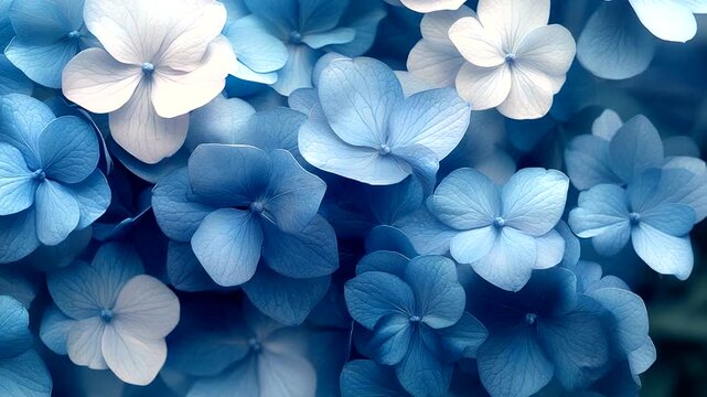 Beautiful blue hydrangea flowers in soft focus background