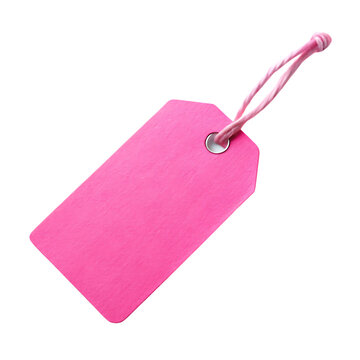 Bright pink tag with string on a plain black background