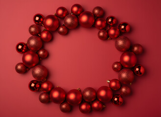 Obraz premium elegant red christmas banner with glossy and matte ornaments