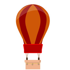 Red hot air balloon on transparent background. Simple isolated object. Floating travel concept.