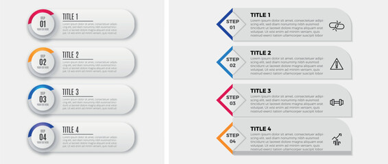 4 Steps Infographics Design Template - Graph, Pie chart, workflow layout, squire diagram, brochure, report, presentation, web design Editable Vector illustration