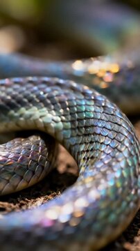Mysterious Iridescent Snake Scales Shimmering with Striking Macro Detail