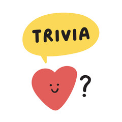Cute Heart Character with speech bubble - Trivia. Question mark. Minimal vector illustration. Simple romantic quiz mascot.