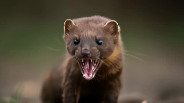 Aggressive sable showcasing sharp teeth as a captivating display of wild nature