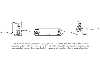 Set of sound and sound bar box monitors one line. Electronic tools. Abstract minimal continuous line isolated on white background.