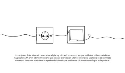 Set of light switches and electric plug one line. Electronic tools. Abstract minimal continuous line isolated on white background.