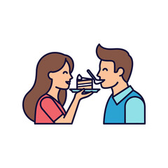 Fototapeta premium Woman feeds cake to a man with a fork.
